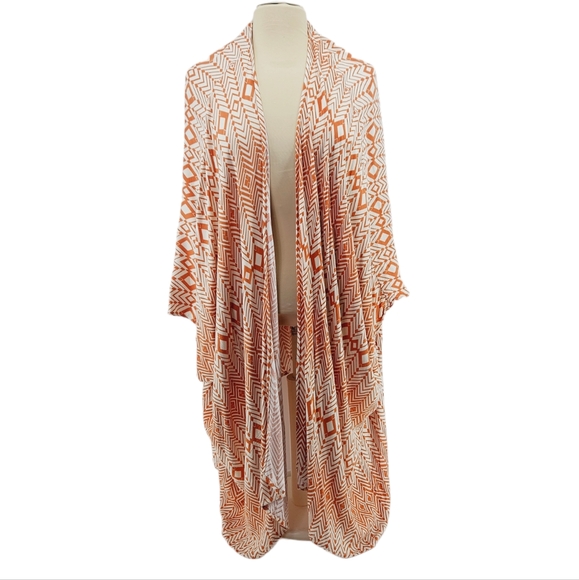 Chaser Scarf Print Kimono in Orange and White Size XS/S - Picture 5 of 11